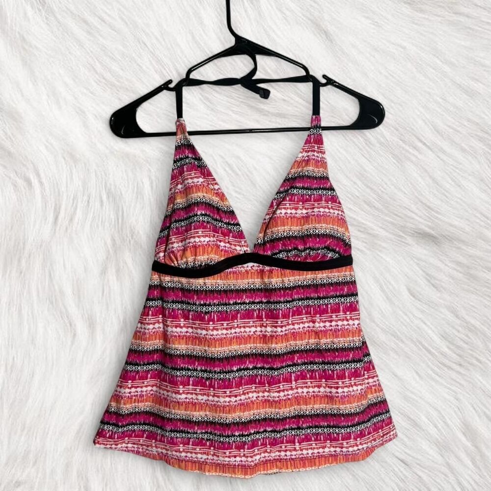 Y2K Mossimo Halter Swim Top | adjustable straps and tie back detail. Size: L